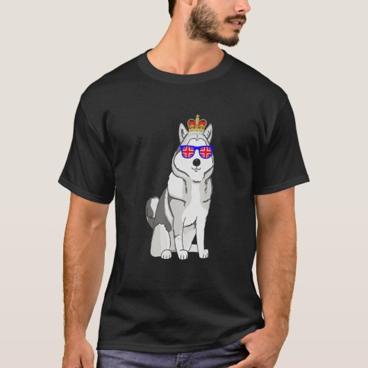 T-shirt Husky Portant Des Lunettes De Soleil Et Couronne A (Devant)