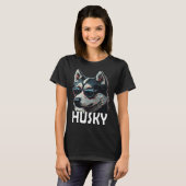 T-shirt Husky sibérien avec des lunettes de soleil et un d (Devant entier)
