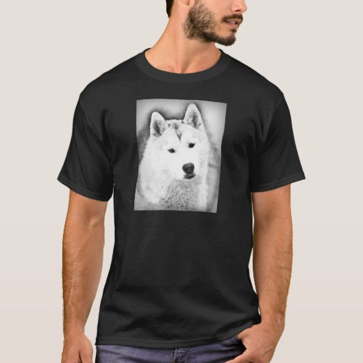 T-shirt Husky Sibérien Blanc avec Dessin d'Art Blue Eyes (Devant)