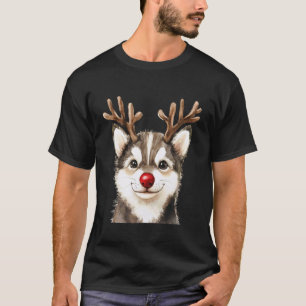 T-shirt Husky Sibérien Renne Lumières de Noël Amoureux des