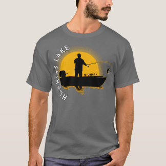 T-shirt Hutchins Lake Fishing Michigan Sunrise