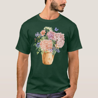T-shirt Hydrangea Blooms Bouquet Floral Printemps été