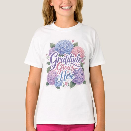 T-shirt Hydrangea : La gratitude grandit ici (Devant)