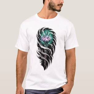 T-shirt Hydre à Trois Têtes Dragon Graphique Noir Détaillé