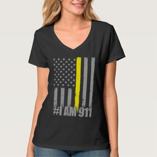T-shirt I Am 911  Thin Gold Line Flag  Police Dispatcher (Devant)
