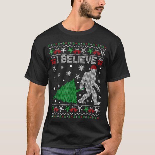 T-shirt I Believe Big Foot Sasquatch Christmas (Devant)