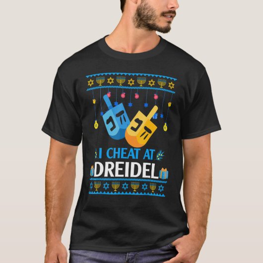 T-shirt I Cheat At Dreidel Hanukkah Sweater Dreidel Menora (Devant)