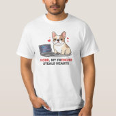 T-shirt I Code, My Frenchie Steals Hearts Web Developer (Devant)