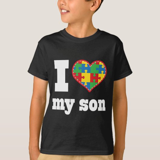 T-shirt I coeur mon morceau de puzzle d'autisme de fils (Devant)