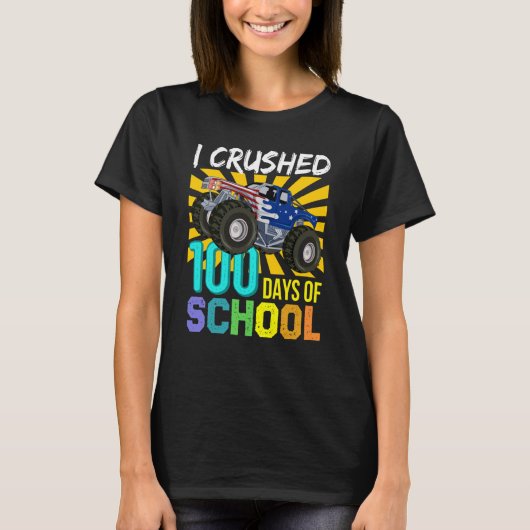 T-shirt I Crushed 100 Days Of School Boys Monster Truck (Devant)