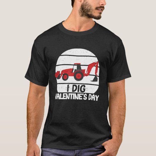 T-shirt I Dig Valentine's Day Hearts Tractor Love  V Day (Devant)