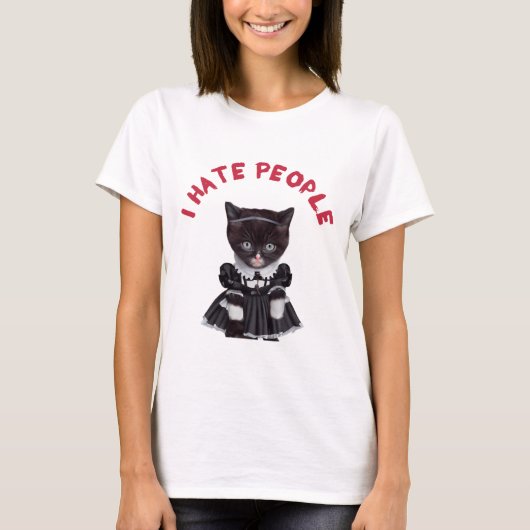 T-shirt I Hate People - Chat habillé comme mercredi Addams (Devant)