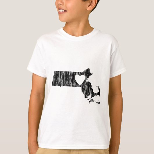 T-shirt I Heart Massachusetts Grunge Outline State Love (Devant)
