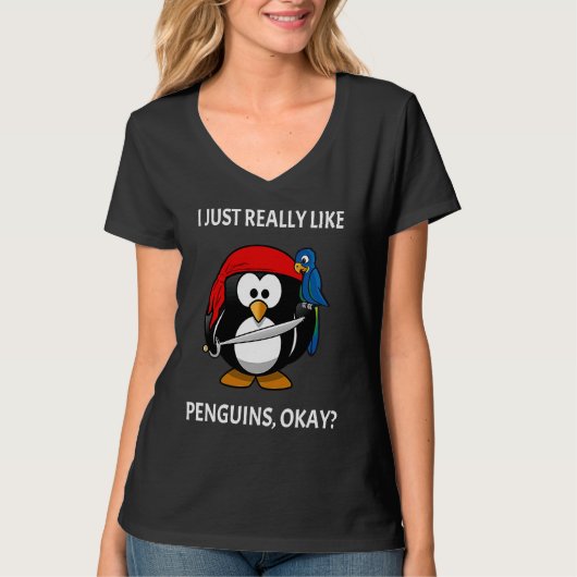 T-shirt I Just Really Like Penguins Okay Pirate Penguin (Devant)