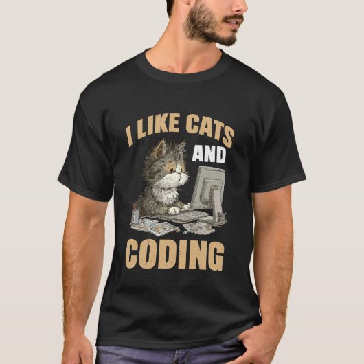 T-shirt I Like Cats and Coding Programmer Passion Tech - 1 (Devant)