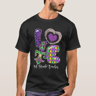 T-shirt I Love 3E Grade Enseignant Cute Leopard Mardi Gras
