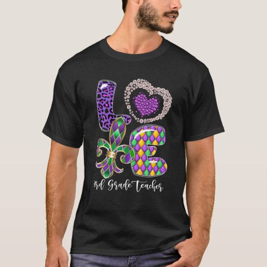 T-shirt I Love 3E Grade Enseignant Cute Leopard Mardi Gras (Devant)