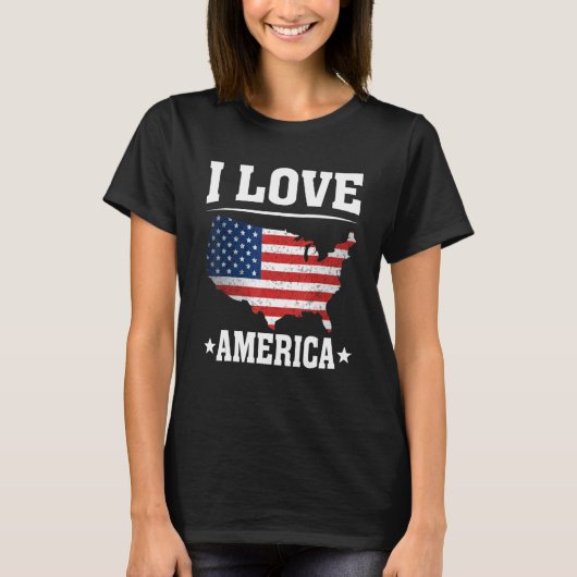 T-shirt I Love America US Map Flag Patriotic American 4th  (Devant)