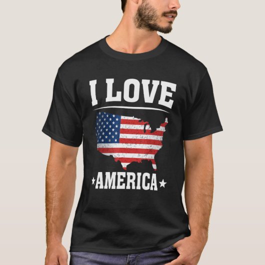 T-shirt I Love America US Map Flag Patriotic American 4th  (Devant)