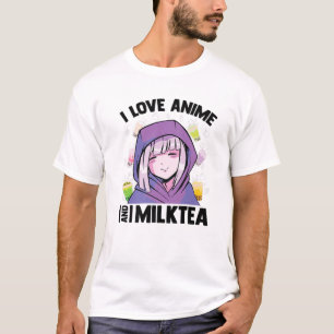 T-shirt I Love Anime And Milk Tea - Kawaii Blushing Otaku