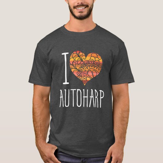 T-shirt I Love Autoharp Orange Mandala Heart (Devant)