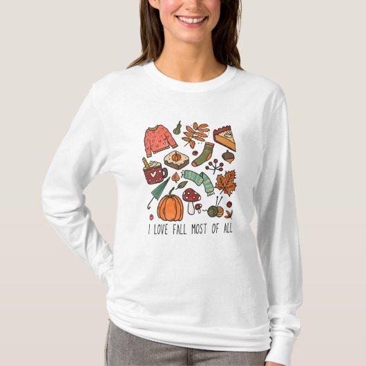 T-shirt I Love Automne Automne Feuilles Citrouille (Devant)