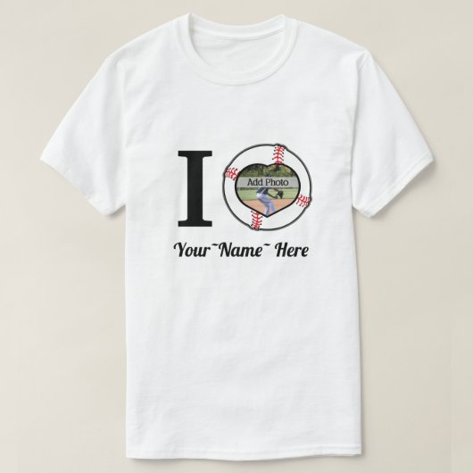 T-shirt I Love Baseball, Ajouter un nom, Cadre photo en co (Design devant)