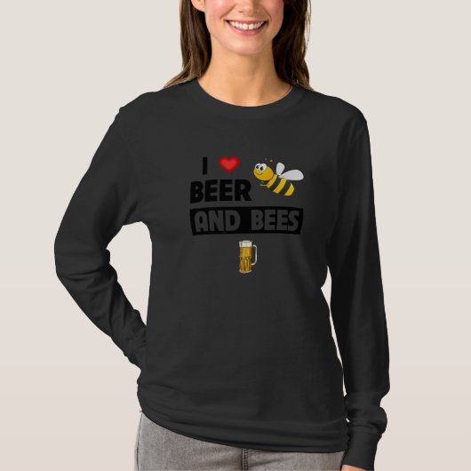 T-shirt I Love Beer and Bees  Drinking Mug Ale Beekeeper H (Devant)