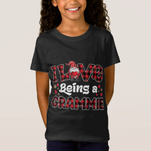 T-Shirt I Love Being Grammie Red Plaid coeurs gnome Valent