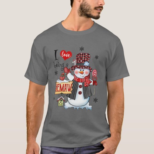 T-shirt I Love Being Memaw Snowman Noël Rouge Plaid Casque (Devant)