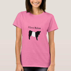 T-shirt I Love Belties - Black White Belt Galloway Cows 