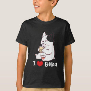 T-shirt I Love Boba Bubble Thé Chien Coupe Français Bulldo