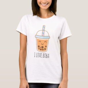 T-shirt I Love Boba Kawaii Bubble Tea Taro Ube orange