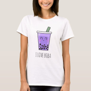 T-shirt I Love Boba Kawaii Bubble Tea Taro Ube Purple