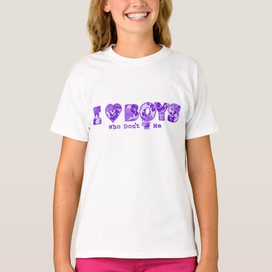T-shirt I Love Boys Bug and Hawaiian Print Cartoon Purple (Devant)