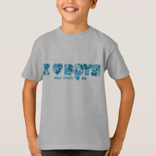 T-shirt I Love Boys Bug and Hawaiian Print Cartoon Turq