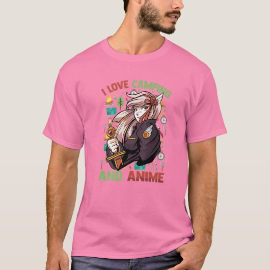 T-shirt I Love Camping And Anime - Kawaii Cute - Manga Ota (Devant)