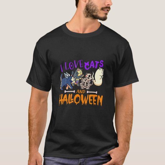 T-shirt I Love Cats And Halloween Cat Halloween Ghost App (Devant)