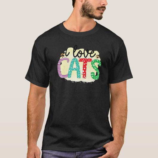 T-shirt I Love Cats Graphic Patchwork Cat (Devant)