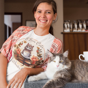T-shirt I Love Cats, Livres et Café