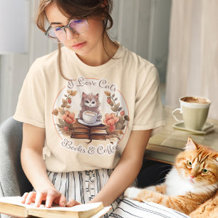 T-shirt I Love Cats, Livres et Café