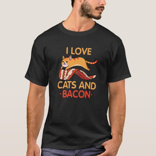 T-shirt I Love Chats & Bacon I Barbeque I Kitty I Bacon (Devant)