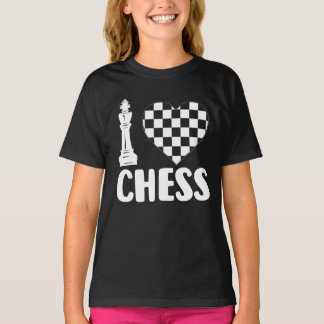 T-shirt I Love Chess – Classic King and Checkered Heart