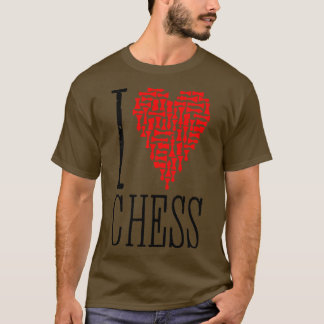 T-shirt I Love Chess Coeur Joueur Master Coach Pièces Mosa