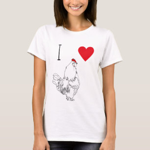 T-shirt I Love Chickens Red Heart & Cute Cockerel Dessin
