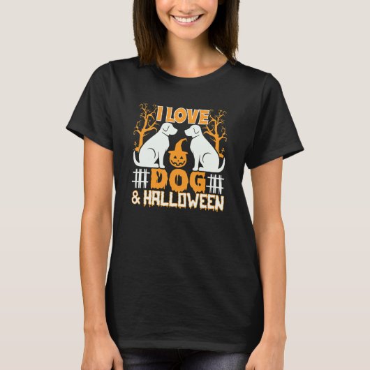 T-shirt I Love Chien & Halloween Haunted Trees Citrouille  (Devant)
