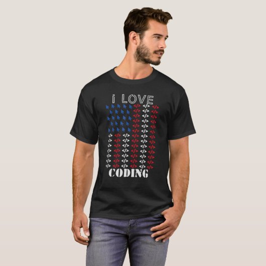 T-shirt I Love Coding American Flag Web Developer (Devant entier)