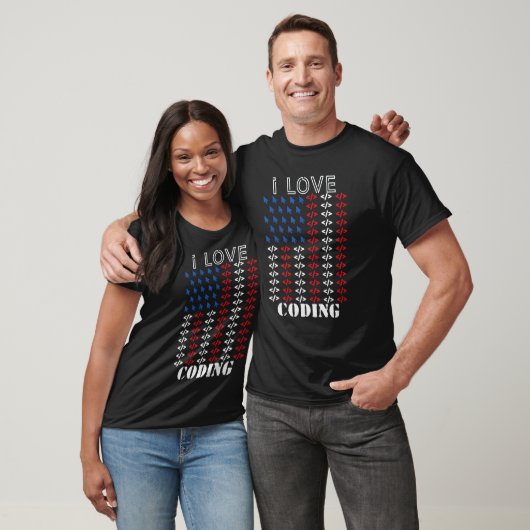 T-shirt I Love Coding American Flag Web Developer (Unisexe)