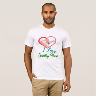 T-shirt I Love Country Music - Coeur et conception guitare