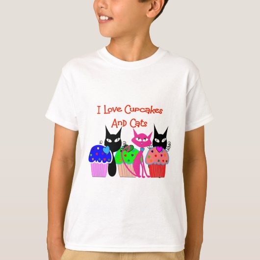T-shirt "I love cupcakes and cats"—Cadeaux aux amateurs de (Devant)